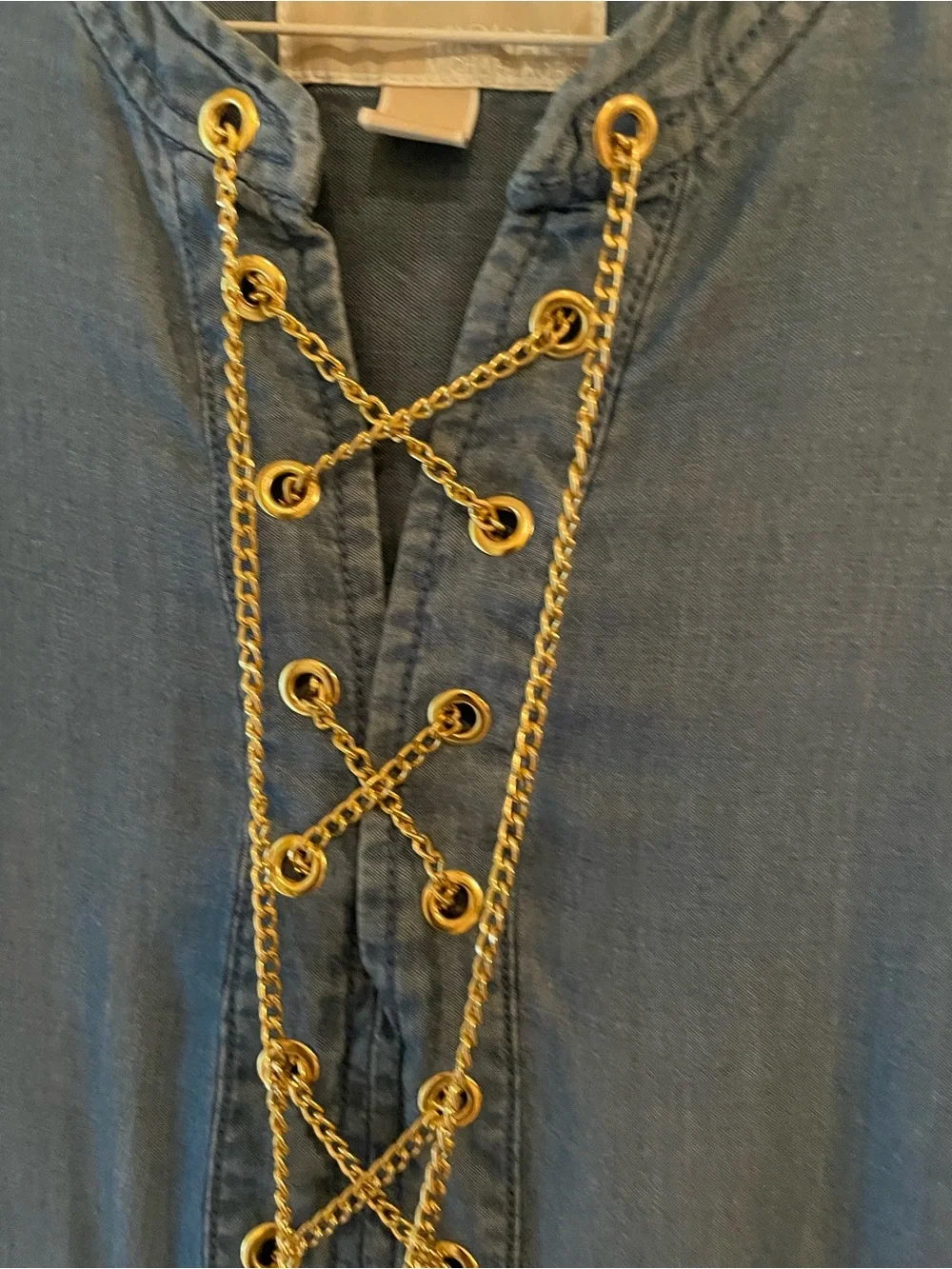 Michael Kors Blue Lace-Up Short Sleeve Dress